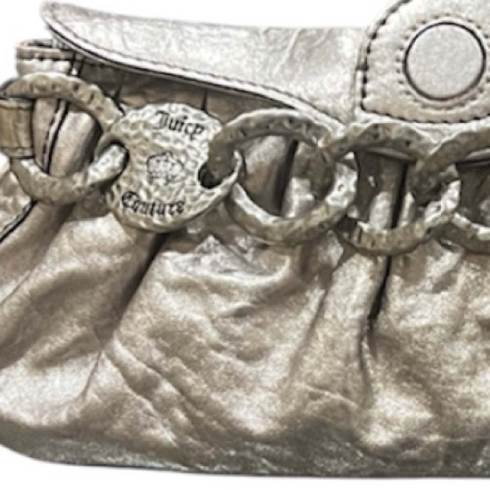 Juicy Couture Vintage Metallic Silver Crackled Leather Clutch - Y2K McBling - Picture 3 of 16